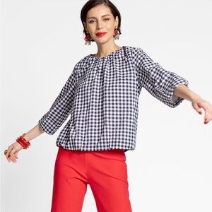 NEW Frances Valentine Emily Gingham Blue White  Cotton Top 1X New no tag
